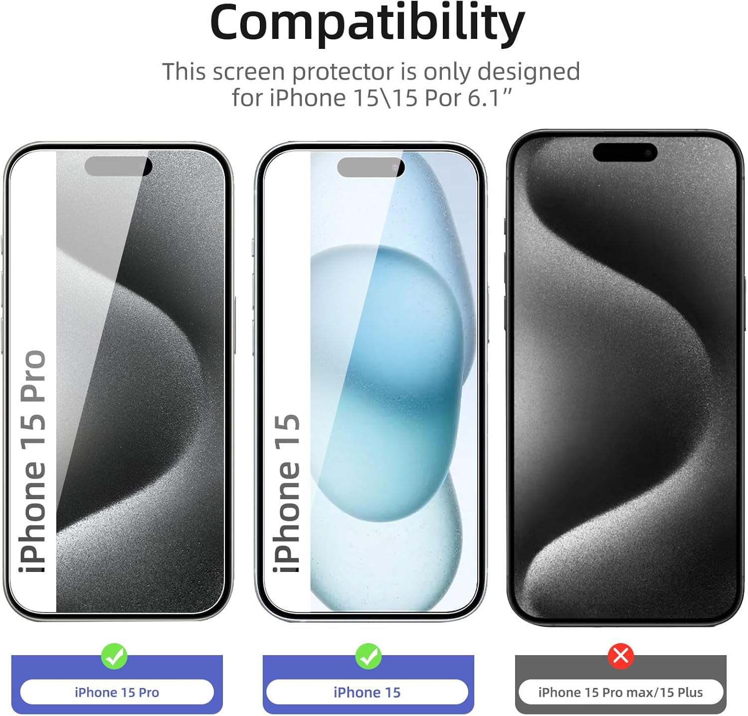 NEW'C 3 Pack Designed for iPhone 16, iPhone 15, iPhone 15 Pro (6.1 inches) Screen Protector Tempered Glass,Case Friendly Ultra Resistant - Image 2