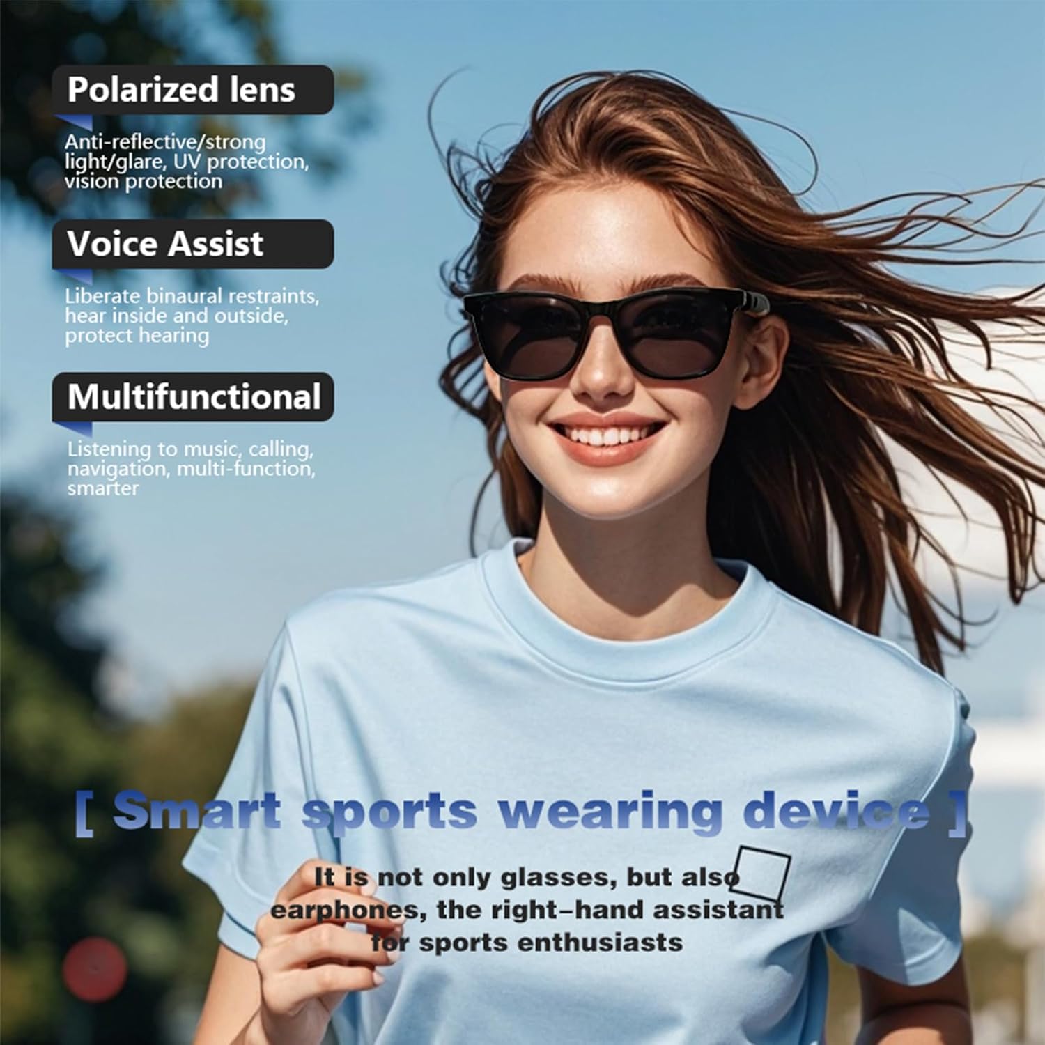 Smart Bluetooth Glasses for Women Men with Magnetic Lenses Music Sunglasses UV400 Open Ear,Clear Calls,Outdoor Driving (with Black Lens) - Image 5