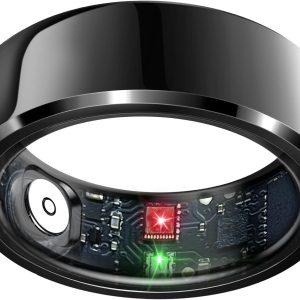 Smart Ring Health Tracker, Sleep Tracker Ring with Heart Rate, Waterproof Fitness Ring for Activity Monitoring/Steps/Distance/Calories, Air Gestures,Up to 7-Day Battery, for iOS and Android (Black,#9)